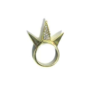 Crystal Spike Ring Size 7 Glam Punk Gold Stud Cocktail Fashion Jewelry