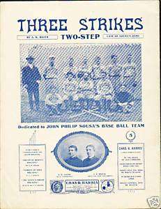   of Heaven 1899 THREE STRIKES Sheet Music Sousa BASEBALL TEAM   
