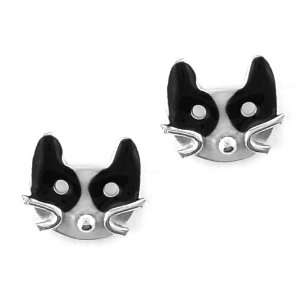  Black & White Cat Face Enamel & Sterling Post Earrings 