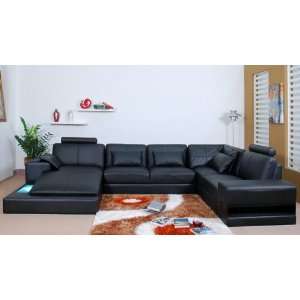   Modern Black Bonded Leather Sectional Sofa with Light: Home & Kitchen