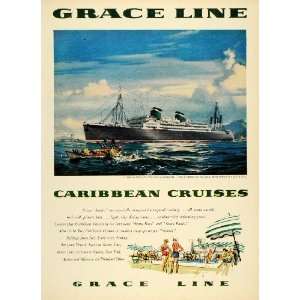  1955 Ad Grace Cruise Lines Caribbean Travel Santa Paula 