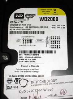   of 6 Hard Drives. 200 GB IDE HDDs. Western Digital Caviar SE WD2000JB