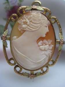 ANTIQUE 12K GOLD FILLED HAND CARVED SHELL CAMEO BROOCH / PENDANT 