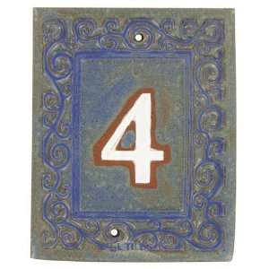   Swirl house numbers   #4 in blue fog & marshmallow