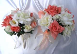 21pcs Bridal bouquet wedding flowers PEACH/CALLA/IVORY  