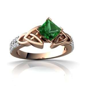  14k Rose Gold Square Created Emerald Engagement Ring Size 