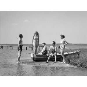  Two Men and Three Women in Bathing Suits Photographic 