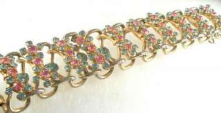 Vintage Pink Blue Rhinestone Bracelet Big Bold WIDE FAB  