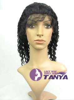    Indian Remy Human Hair Full Lace Front Lace Wig 12 Water Wave #1B