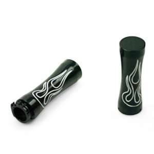 : Black Chrome Fire Flame Motorcycle Handlebar Hand Grips for Harley 