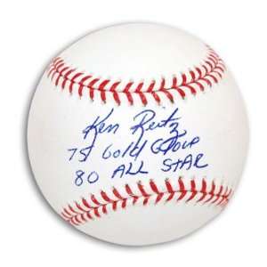  Ken Reitz Autographed Baseball with 75 Gold Glove and 80 
