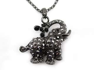 Lovely Black Elephant Dabble in Water Crystal Necklace  