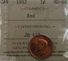 1952 Canada Small Cent ICCS MS 64 Red