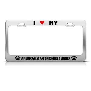 American Staffordshire Terrier Paw Love Heart Dog license plate frame 