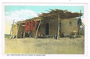   Red Pepper) Drying In Front Of Adobe Home, New Mexico Postcard 1930s