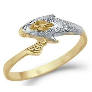   Size  5   14k Yellow and White Gold Dolphin Fish Small Ring: Jewelry