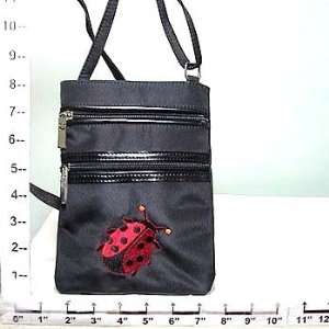    Small Shoulder Purse/Travel Bag   Black w/Ladybug 