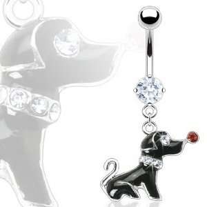  Steel Prong Set with Black Epoxy Doggy Gemmed Eye, Nose, and Collar 