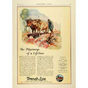  1924 Ad French Line Cruise France Tourism Cattle Cows Yoke 