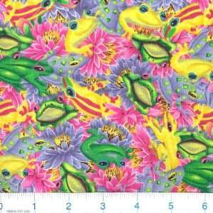  45 Wide Frog Pond Pond Party Peri/Fuchsia Fabric By The 