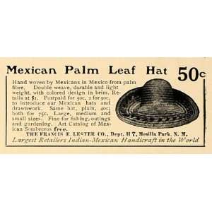  1907 Ad Frances E. Lester Mexican Palm Leaf Hat Pricing 