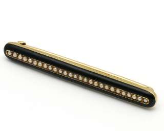Victorian Mourning Jewelry 14K Gold Bar Pin with Black Enamel & Seed 