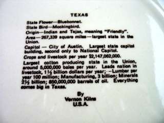 Vernon Kilns Texas State Collector Plate In Color 10.5 Diameter 