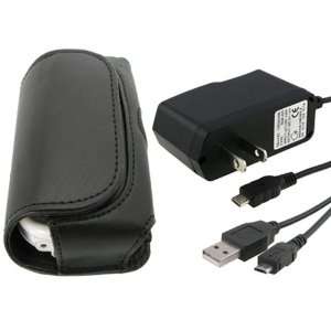  Black Horizontal Leather Case + Data Cable + Travel 