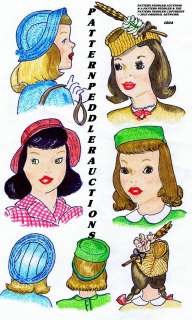 Vintage 1940s Millinary GIRLS HATS Fabric Pattern 22  