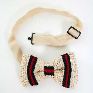   Mens Tuxedo handmade Beige waffle knit Pre Tied Stripe Bow Ties