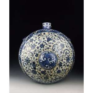  Porcelain Flat Moon Vase(B&W), Chinese Antique Porcelain, Pottery 