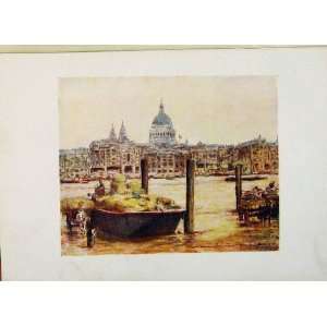  London St Pauls From Surrey Side Antique Print C1916