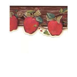 Weathered Pegboard Red Apple Garland Wallpaper Border 