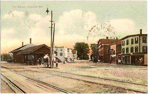 1903 Oakland Maine Town Square Train RR Depot Postcard  