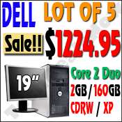 LOT 5 DELL DUAL CORE SMALL DESKTOP COMPUTER PC WINDOWS XP + LCD 