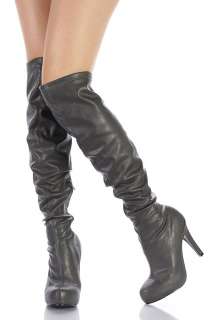 ladies womens dark grey thigh high high heel zipper boots platform 