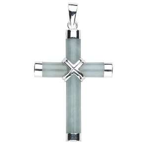 Sterling Jadeite Cross Medal with 20 Stainless Steel Chain in Gift 