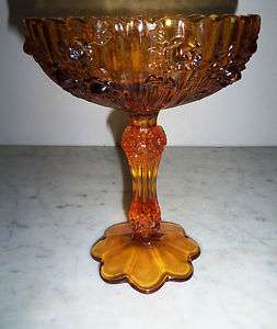 Fenton Pedestal COLONIAL AMBER COMPOTE Cabbage Rose Pattern  