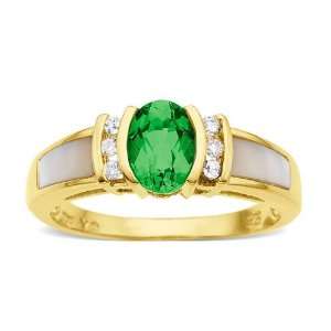  Zambian Emerald Ring in 10K Gold with Mother Of Pearl and 