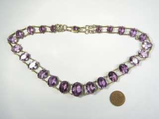 ANTIQUE SILVER GILT FACETED AMETHYST RIVIERE NECKLACE c1900 VERY 