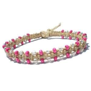  Pink and Glass Beaded Hemp Anklet Surfer Hawaiian Style Jewelry