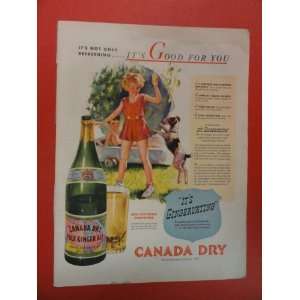  Canada Dry Ginger Ale, 30s Print Ad (little girl/boy/puppy,art 