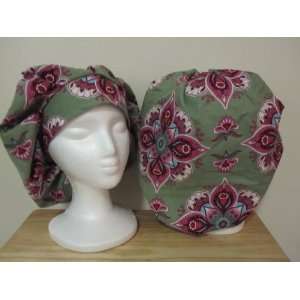   Cap, Adjustable, Green with Pink Flowers with Satin Lining Everything