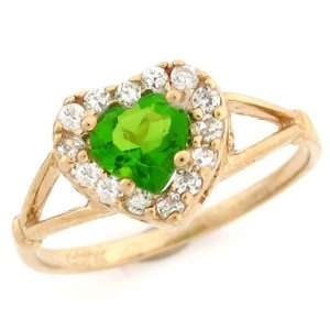  10k Gold Heart Synthetic Peridot august Birthstone Ring 