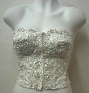 Pearl Beaded Lace Bustier Top Blouse   Ivory  