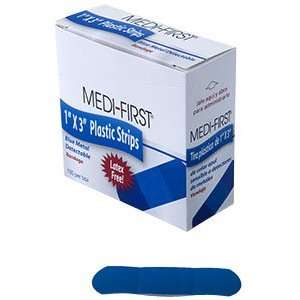  1 x 3 Blue Plastic Adhesive Strip Bandage   100 / Box 