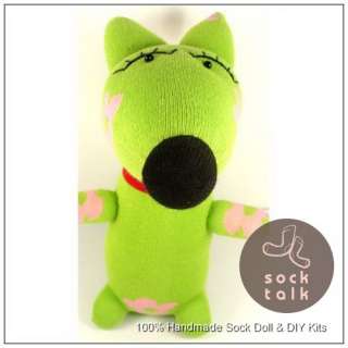 Handmade Green Sock Monkey Fox Stuffed Animals Doll Baby Toy  