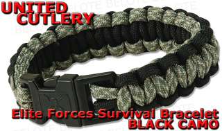 United Cutlery Elite Forces BLACK CAMO Paracord Survival Bracelet 