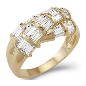   14k Yellow Gold Ladies CZ Cubic Zirconia Fashion Unique Baguette Ring