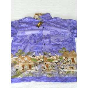 Mens 100% Thai Silk Shirt  Royal Purple Mosaic Material with Original 